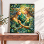 Finished forest twin fairies pearl diamond painting artwork displayed as home decor