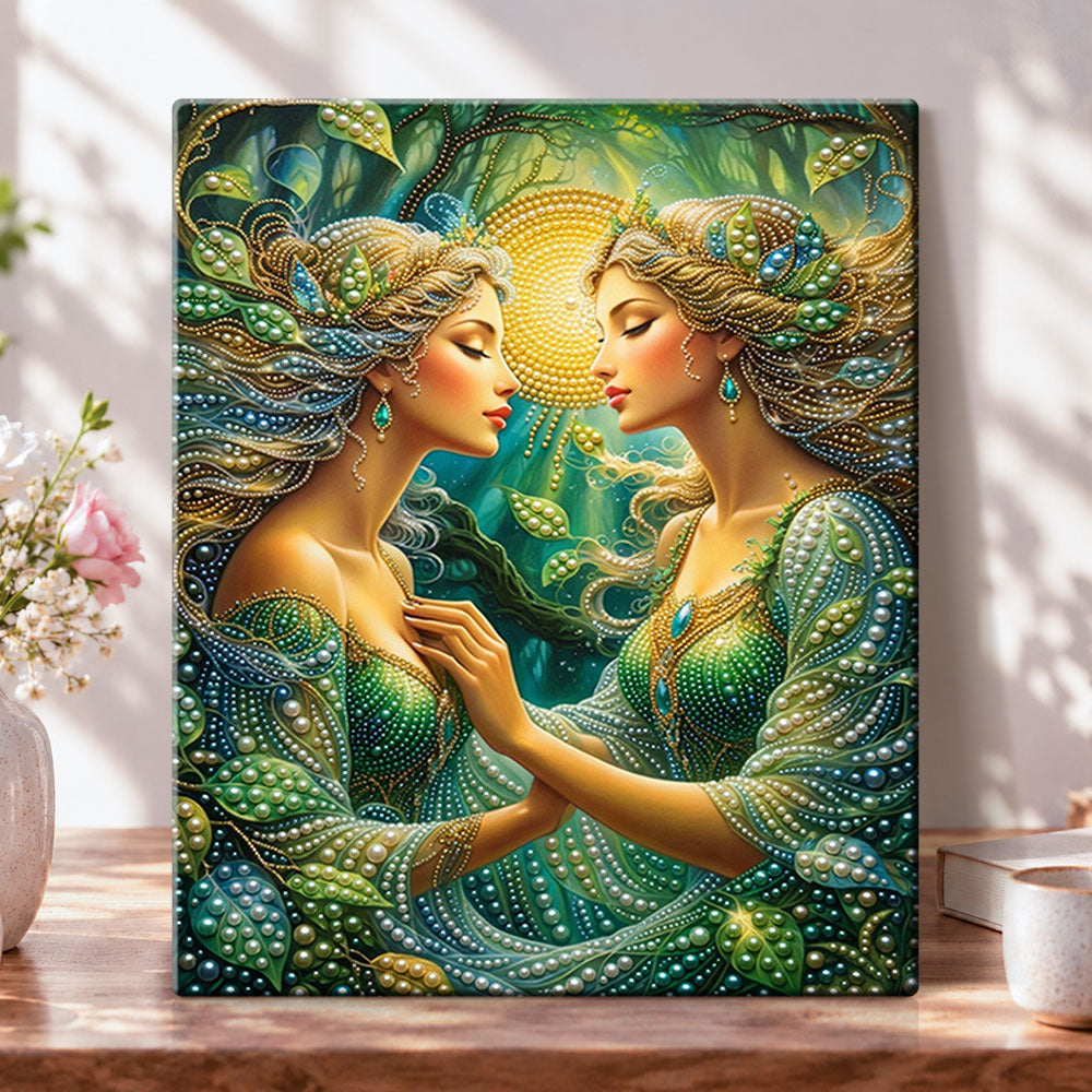 Forest twin fairies pearl diamond painting kit for beginners