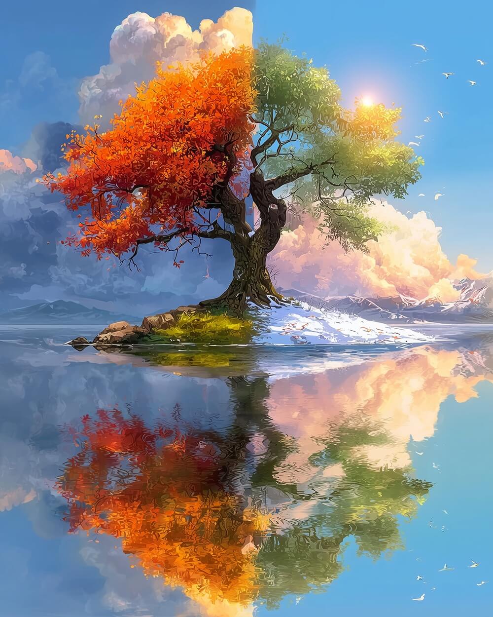 Four‑season magic tree cross stitch kit for beginners