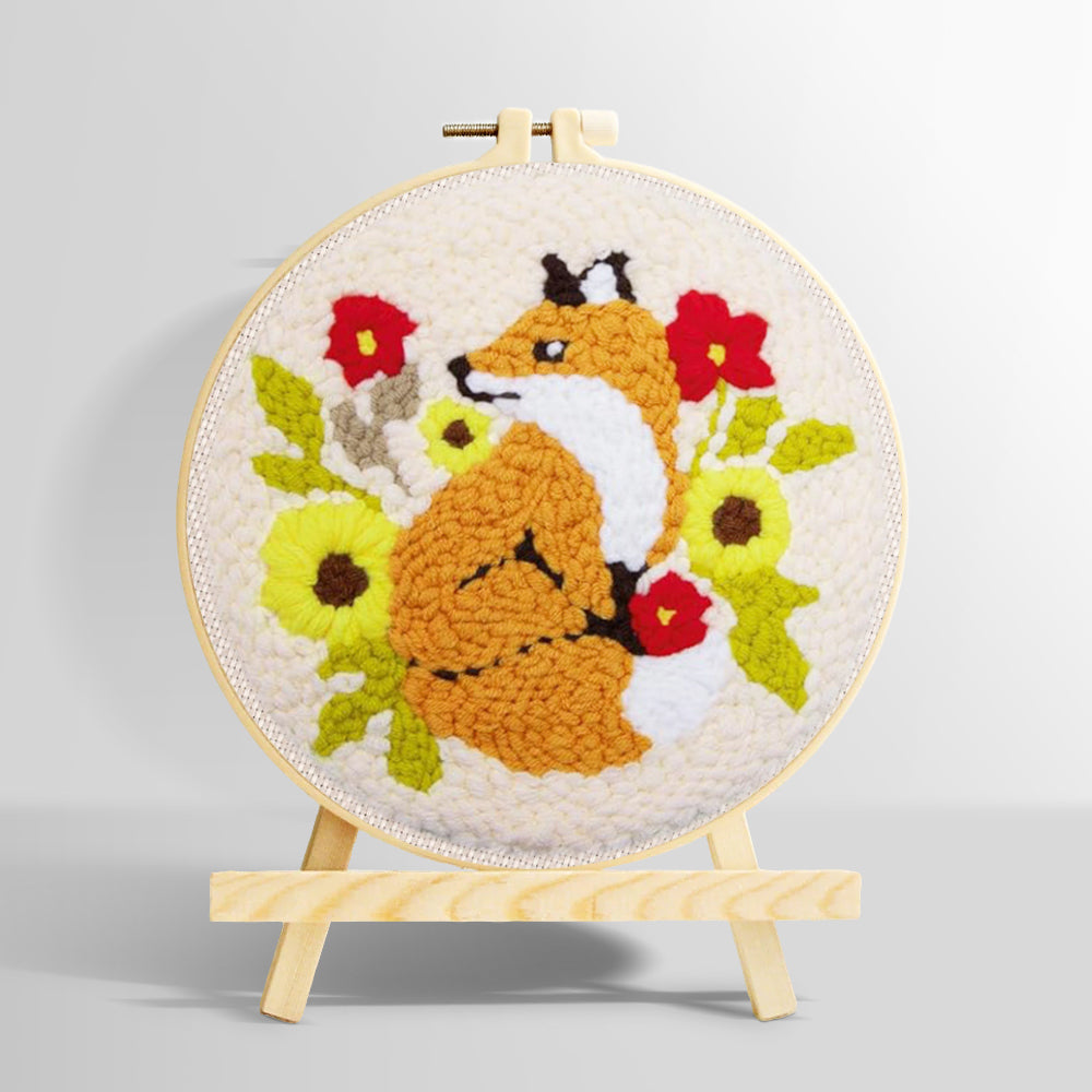 Fox and flowers punch needle kit for beginners