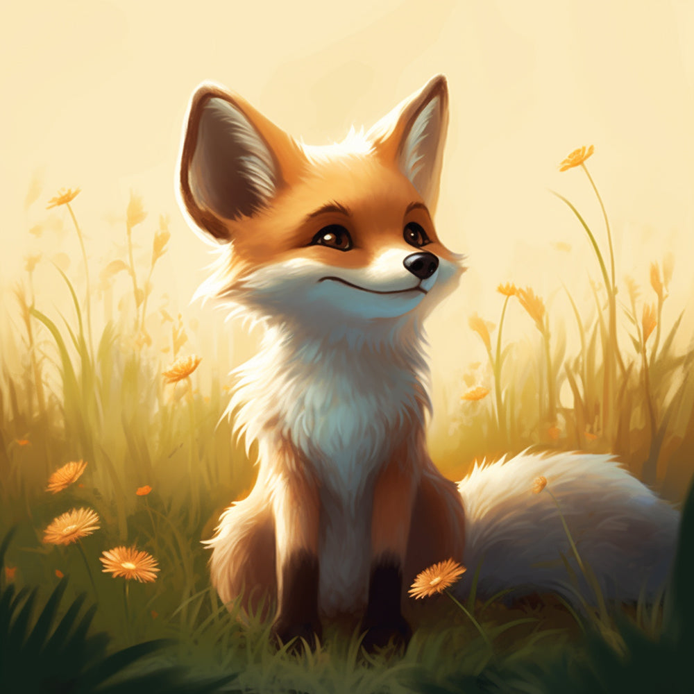 Fox in grass meadow cross stitch kit for beginners