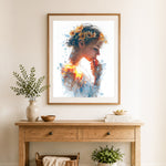 Finished fragile glowing beauty cross stitch artwork displayed as home decor