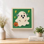 Finished frankenstein ghost artwork displayed on a wall