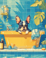 French bulldog in bathtub cross stitch kit for beginners