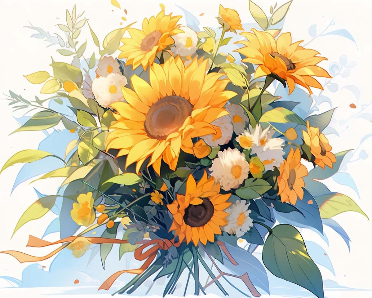 Fresh sunflower bouquet cross stitch kit for beginners