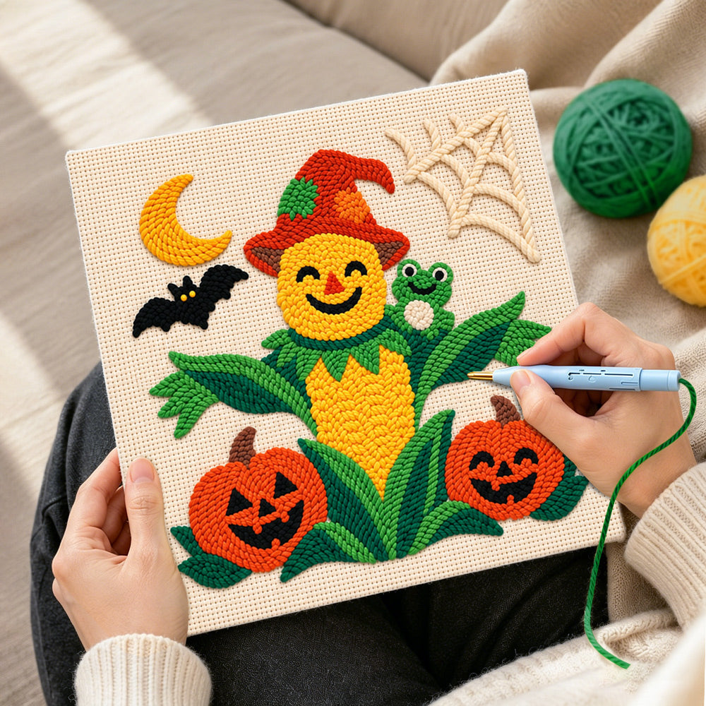 Creating handmade friendly corn scarecrow punch needle artwork