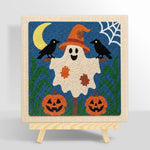 Friendly ghost with witch hat punch needle kit for beginners