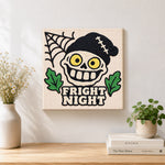 Finished fright night skull artwork displayed on a wall
