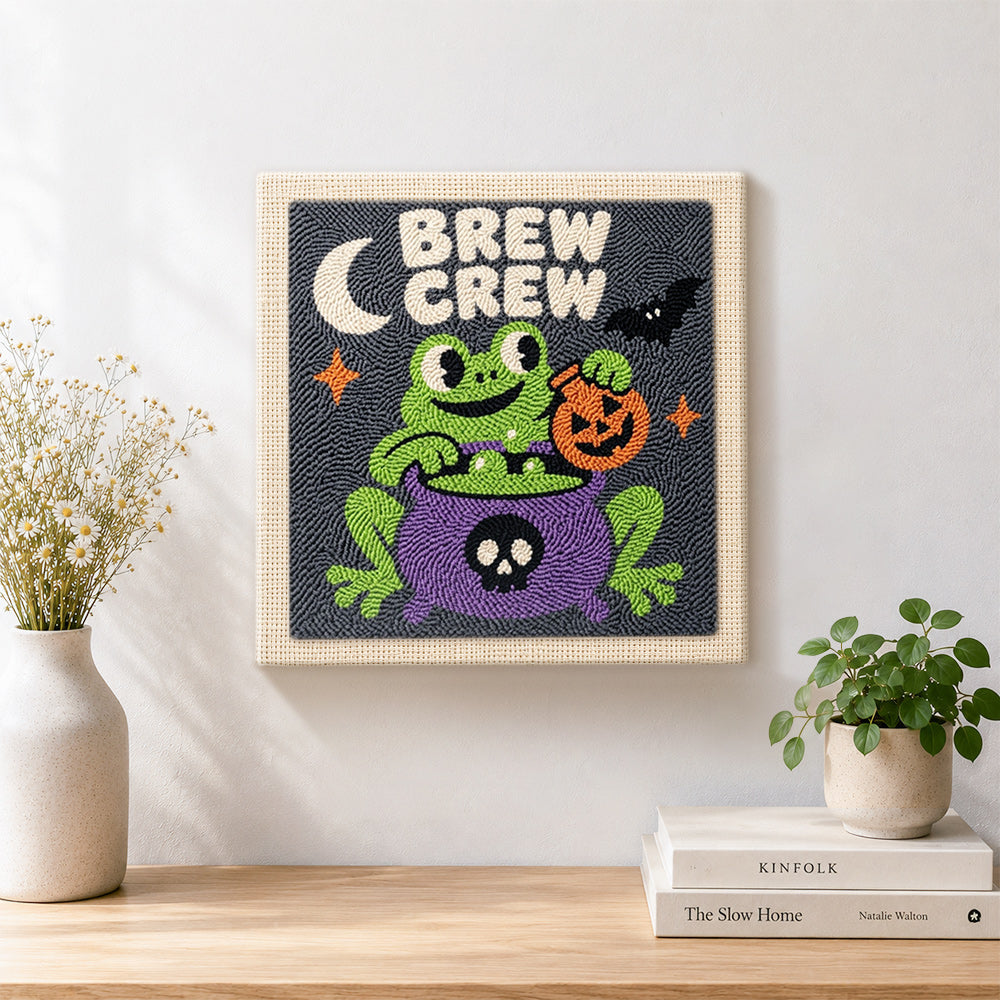Finished frog brew crew artwork displayed on a wall