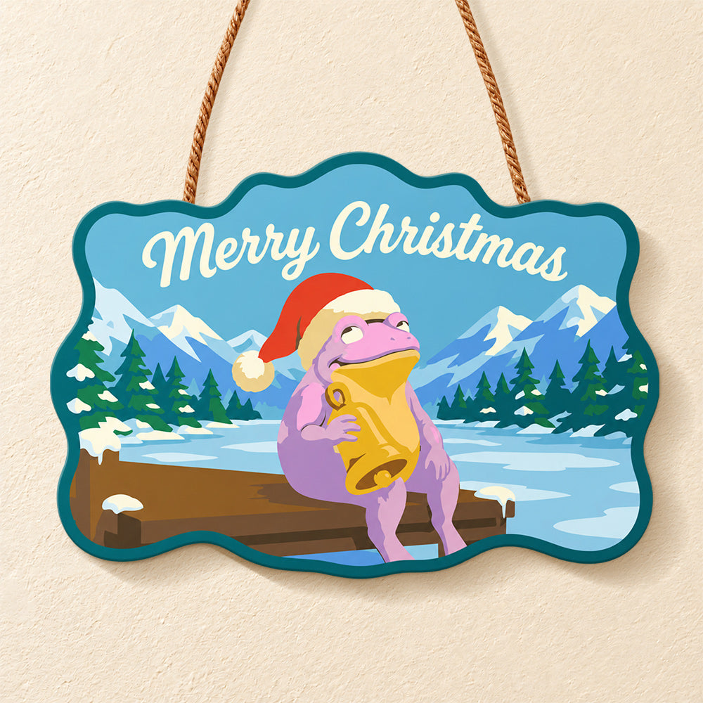 Frog christmas bells paint by numbers door hanger finished design