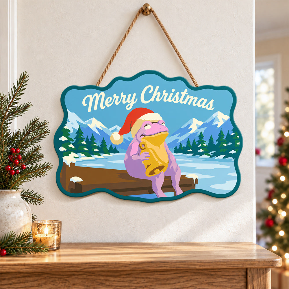 Frog christmas bells paint by numbers door hanger as indoor wall decor