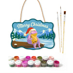 Frog christmas bells paint by numbers door hanger with paints and brushes