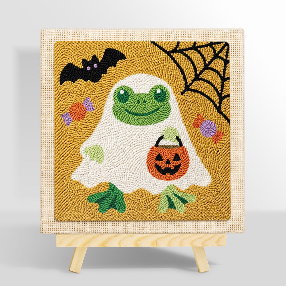 Frog ghost in disguise punch needle kit for beginners
