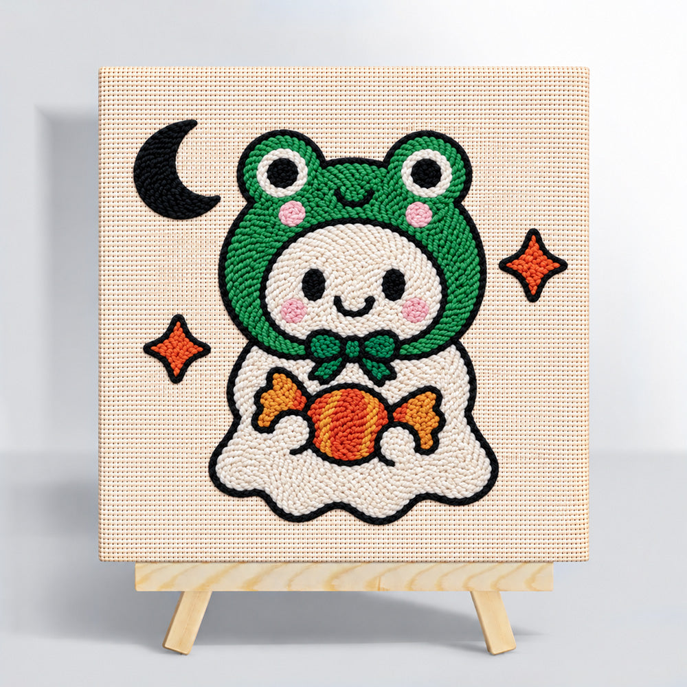 Frog ghost with candy punch needle kit for beginners