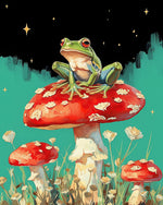 Frog on red mushroom cross stitch kit for beginners