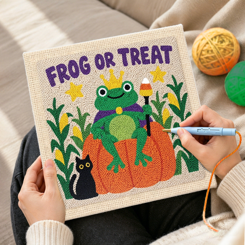 Creating handmade frog or treat punch needle artwork