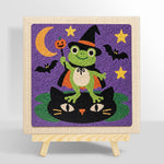 Frog wizard standing on cat punch needle kit for beginners