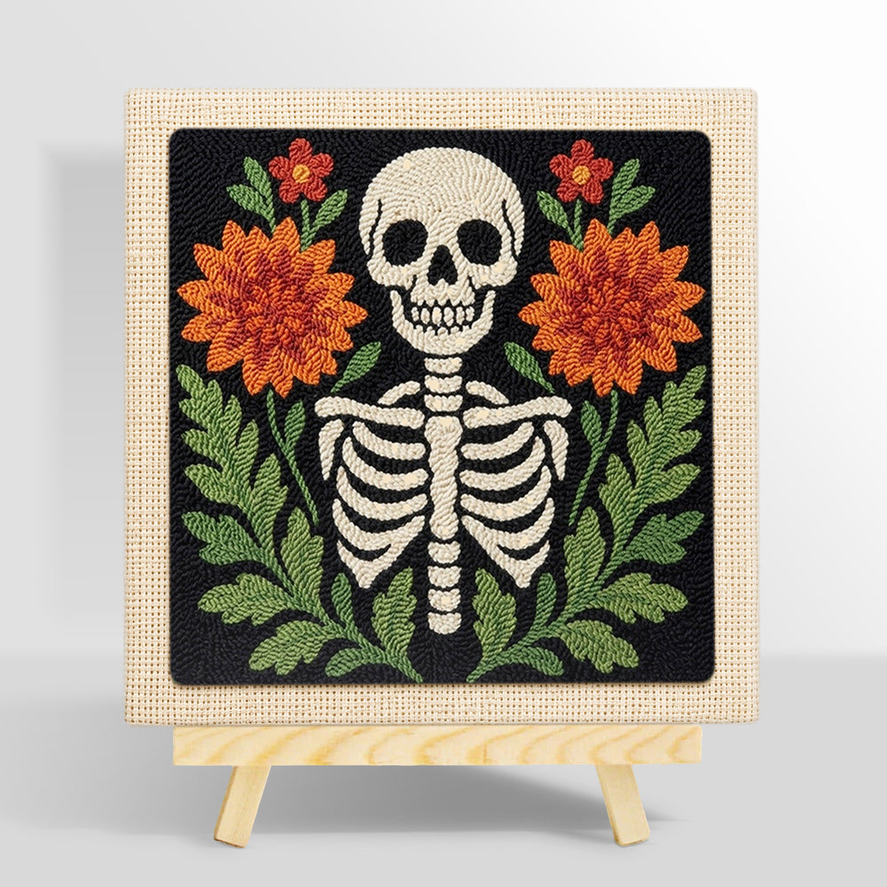 Front‑facing floral skeleton punch needle kit for beginners