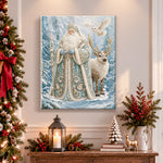 Finished frosty saint of winter woods pearl diamond painting artwork displayed as holiday home decor