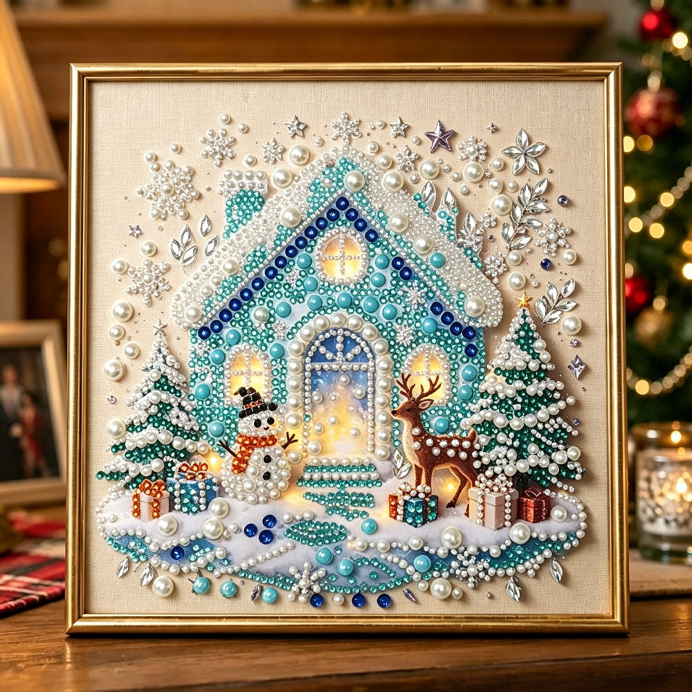 Frozen christmas cottage pearl diamond painting kit for beginners