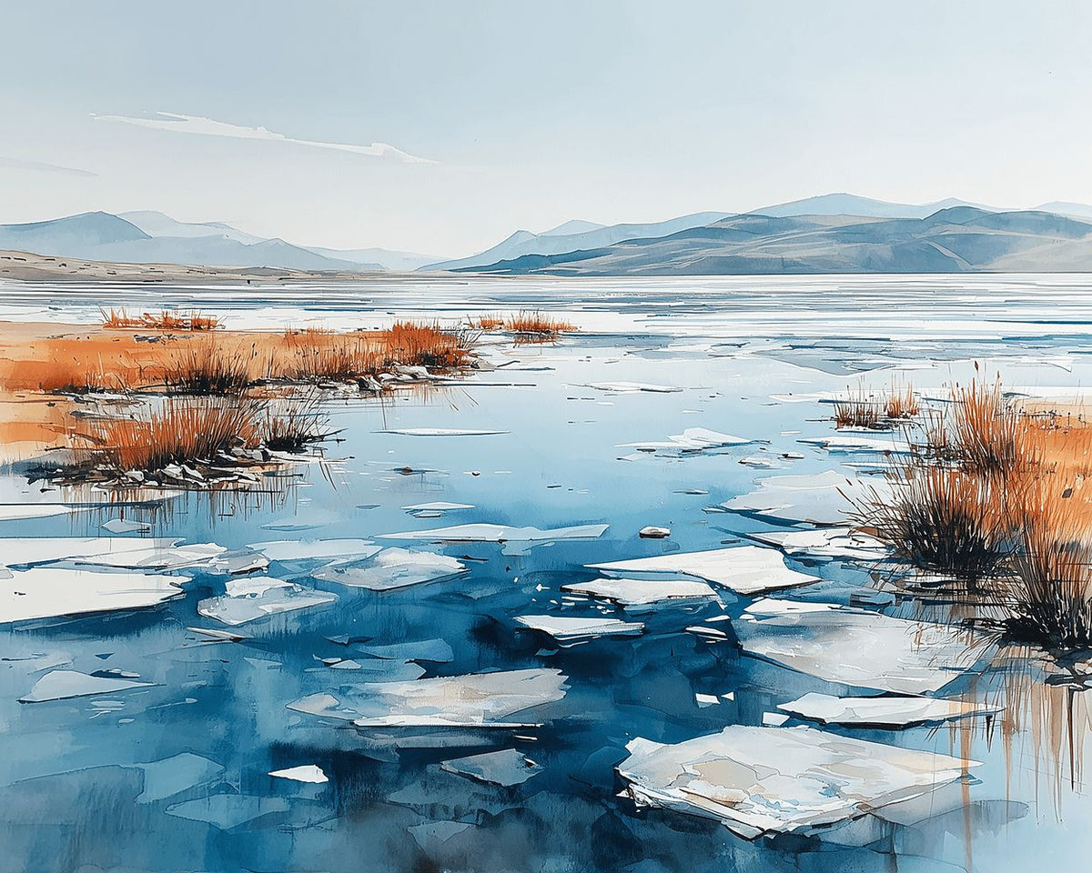Frozen winter lakeshore cross stitch kit for beginners