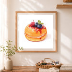 Finished fruit cream pastry cross stitch artwork displayed as home decor