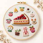 Fruit pie and whimsical motifs embroidery kit