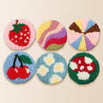 Fruits, mushroom and rainbow punch needle coaster kit finished handmade coasters