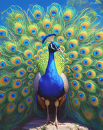 Full display peacock on blue cross stitch kit for beginners
