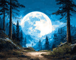 Full moon over pine woods cross stitch kit for beginners