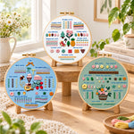 Fun embroidery practice samples embroidery kit finished hoop displayed on a wooden stand as cozy tabletop decor