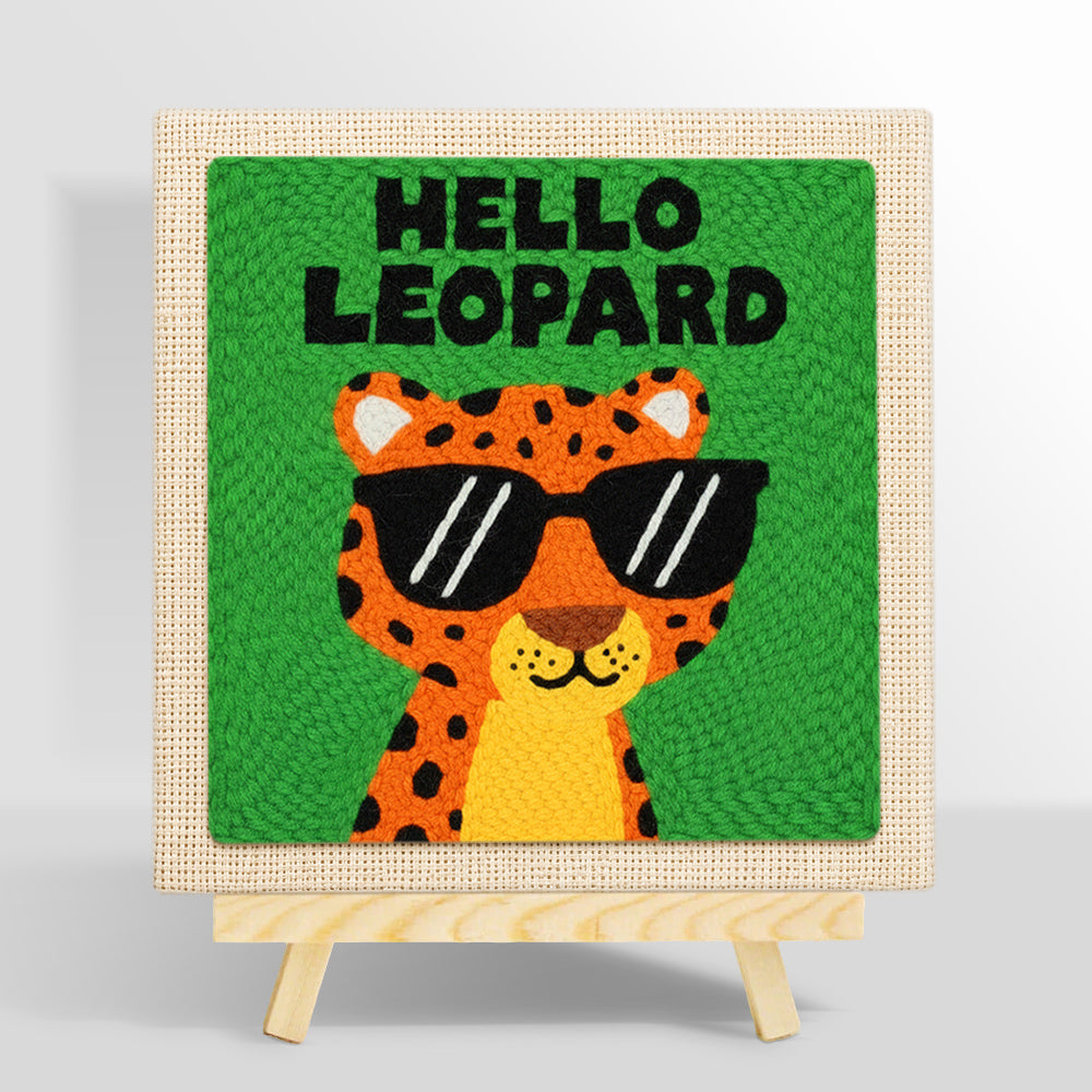 Funky "hello leopard" punch needle kit for beginners