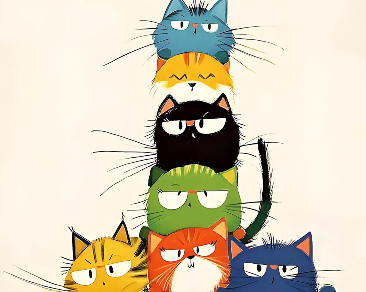 Funny cartoon cat stack tower cross stitch kit for beginners