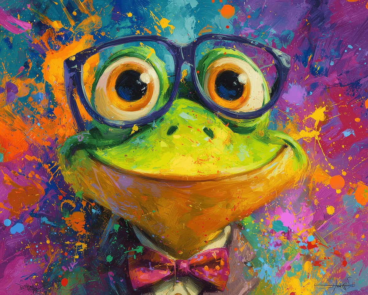 Funny frog with glasses and bowtie cross stitch kit for beginners