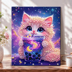 Galaxy kitten drink pearl diamond painting kit for beginners
