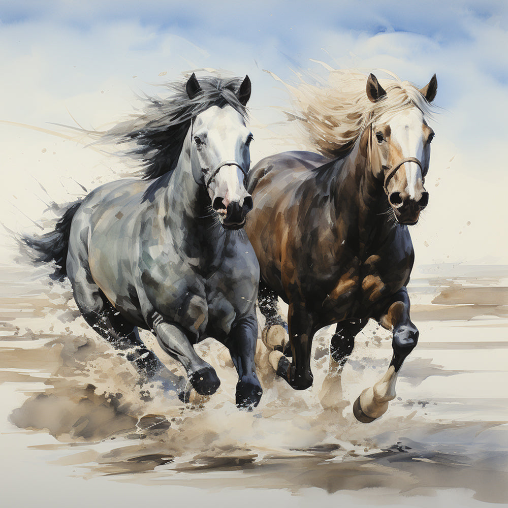 Galloping horses on beach cross stitch kit for beginners