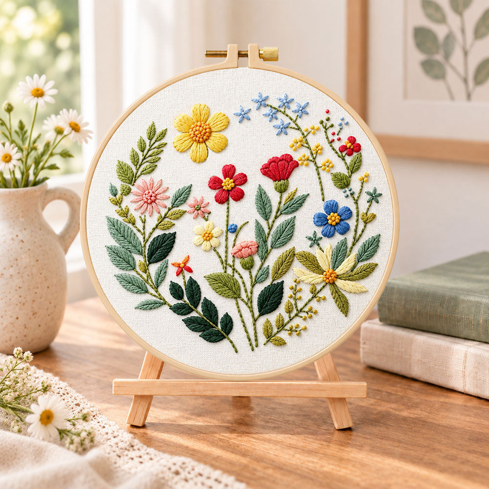 Garden floral hand embroidery kit