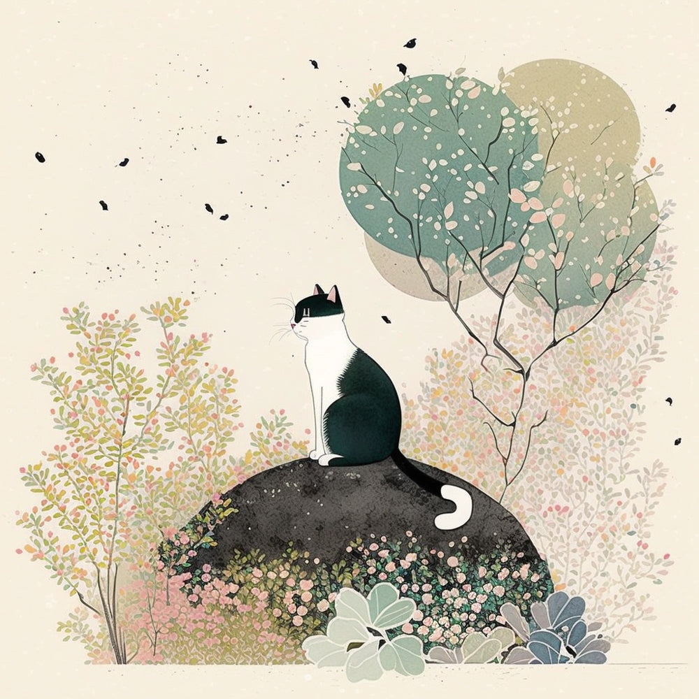 Garden tuxedo cat cross stitch kit for beginners
