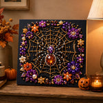Finished gem spider web pearl diamond painting artwork displayed as holiday home decor
