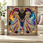Finished gemini twins pearl diamond painting artwork displayed as home decor