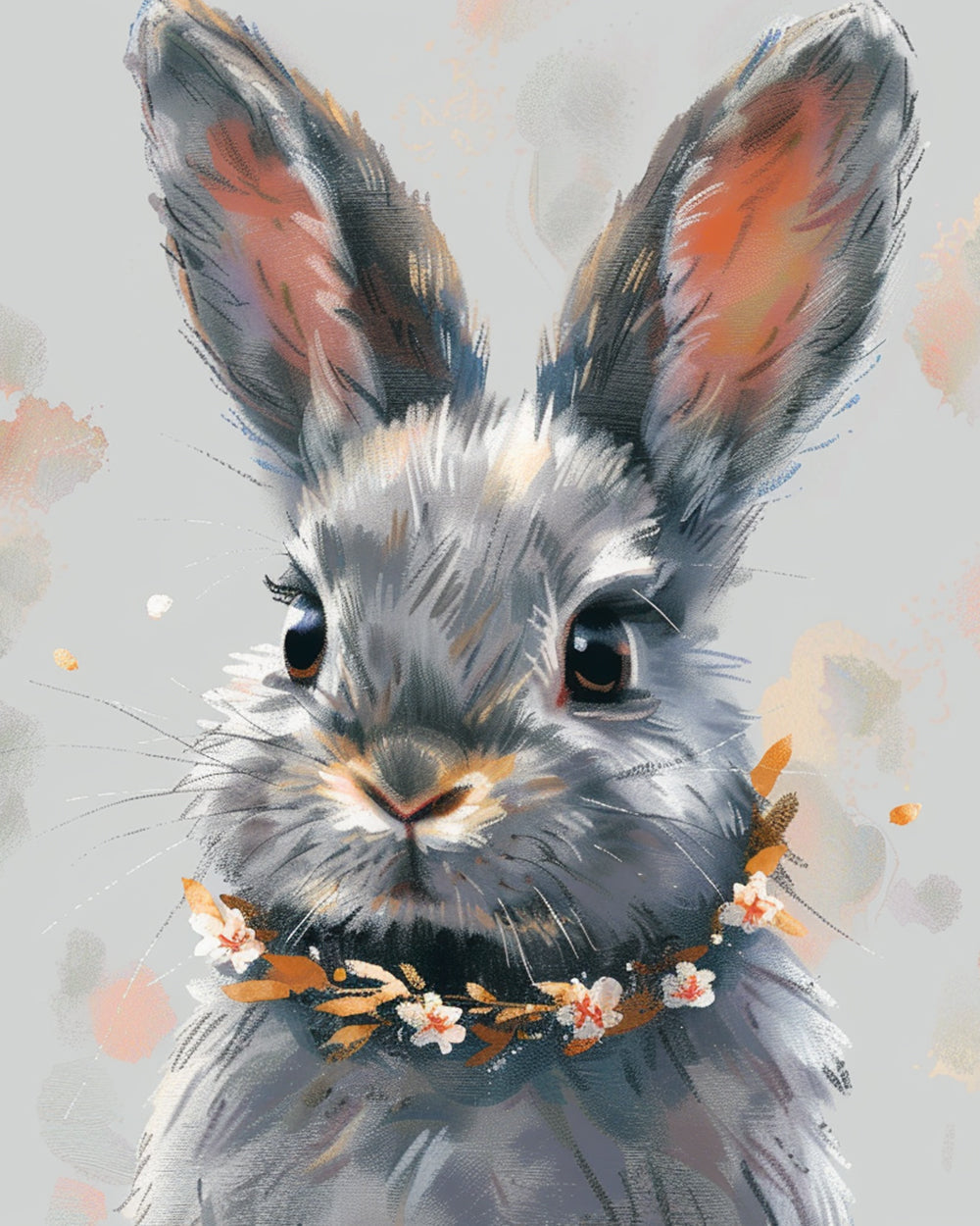Gentle bunny with floral garland cross stitch kit for beginners