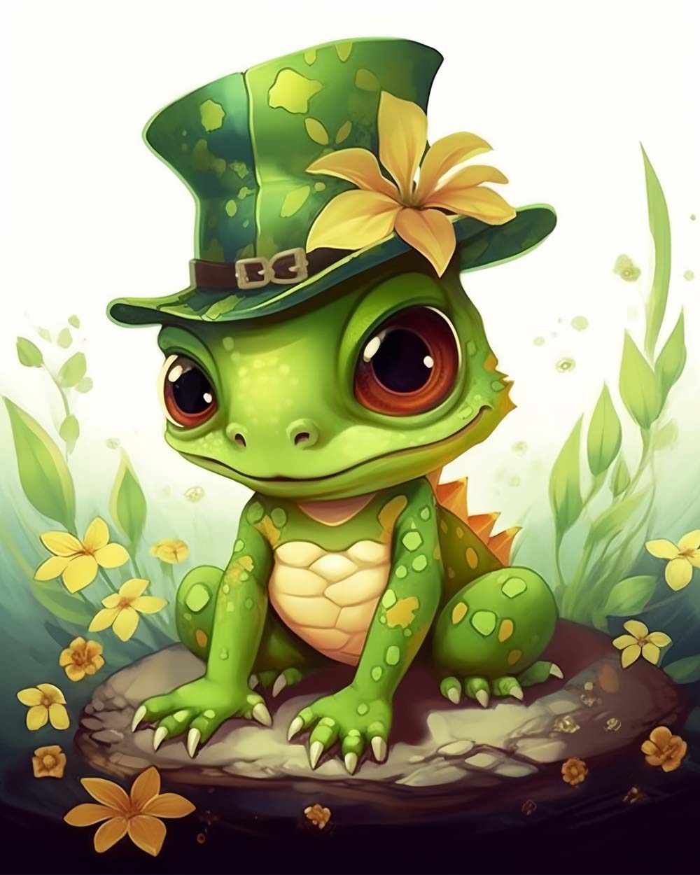 Gentle dino with top hat cross stitch kit for beginners