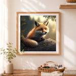 Finished gentle forest fox cross stitch artwork displayed as home decor