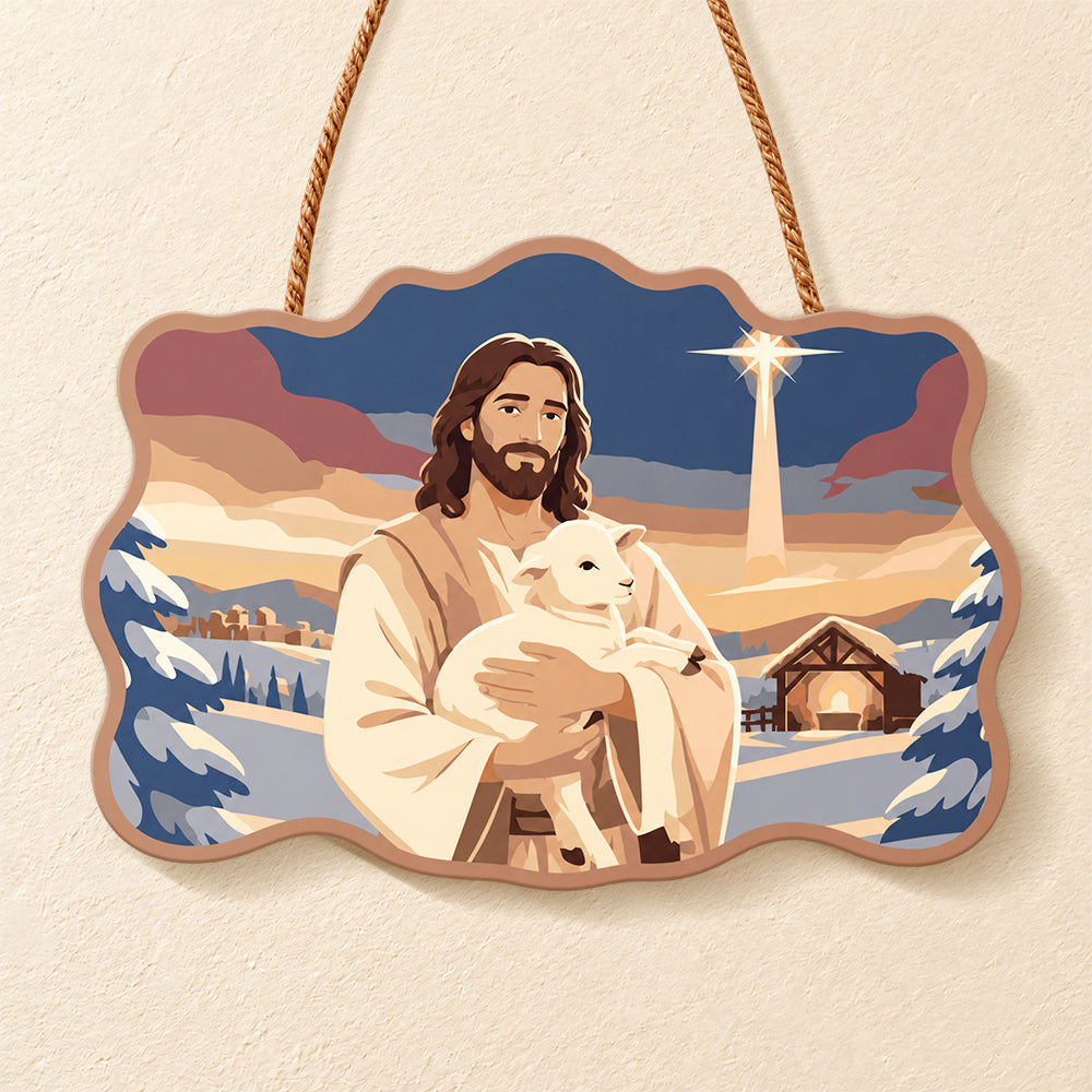 Gentle shepherd peace paint by numbers door hanger finished design