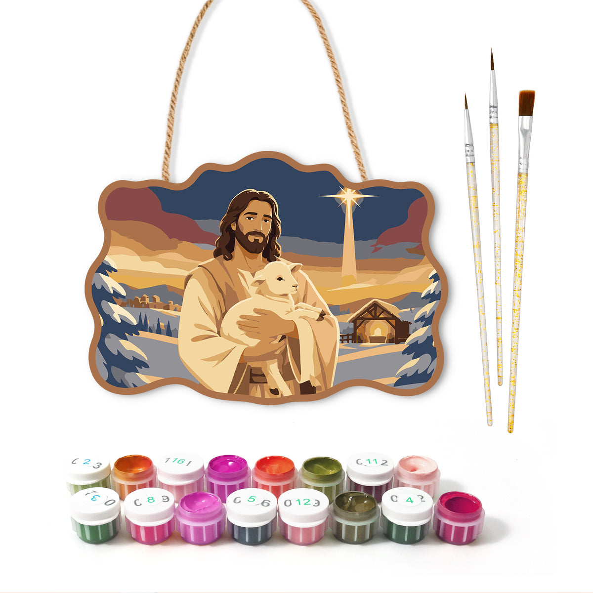 Gentle shepherd peace paint by numbers door hanger with paints and brushes