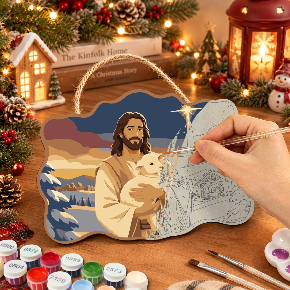 Gentle shepherd peace paint by numbers door hanger painting process