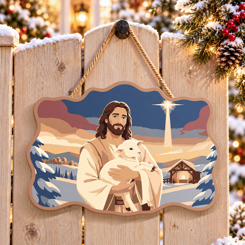 Gentle shepherd peace paint by numbers door hanger on a garden gate