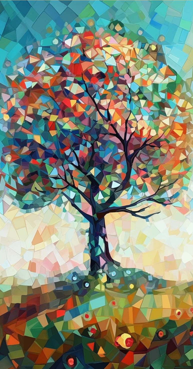 Geometric abstract tree in low poly style cross stitch kit for beginners