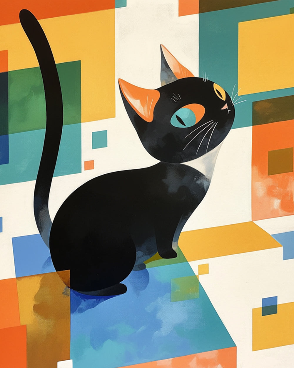 Geometric black cat cross stitch kit for beginners