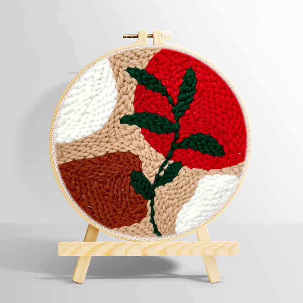 Geometric color block with green vine punch needle kit for beginners